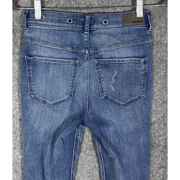 Express Super High Rise Ankle Legging Jeans Womens Size 2S Distressed‎ Raw Hem - Picture 8 of 14